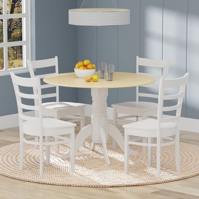 Glenwillow Home 42" Round Double Drop-Leaf Dining Table + Slat Back Dining Chairs Dining Set