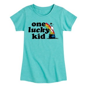 Girls' - Peanuts - One Lucky Kid Fitted Short Sleeve Graphic T-Shirt - 1 of 4