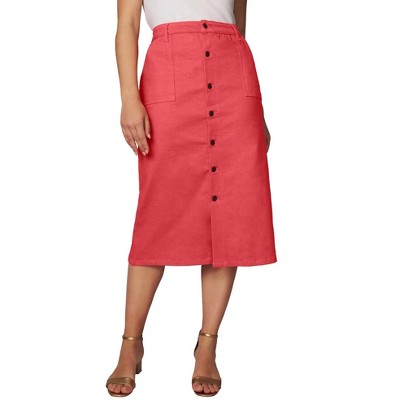 Jessica London Women's Plus Size True Fit Button-Front Midi Skirt