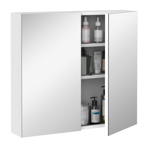 kleankin Stainless Steel Wall Mount Bathroom Medicine Cabinet with Mirror Storage Organizer Double Doors Silver