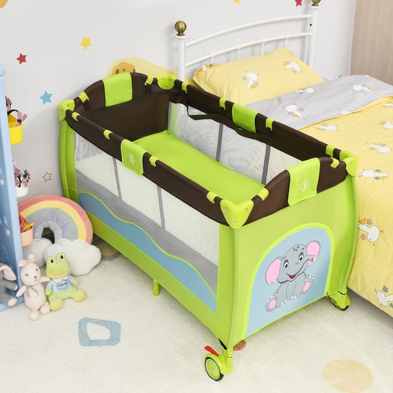 Costway Baby Crib Playpen Playard Foldable Bassinet Infant Bed Coffee/Blue/Green/Pink, 2 of 11