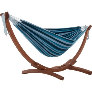 The Hamptons Collection 102” Blue Striped Brazilian Style Hammock with Hammock Stand - 1 of 3