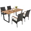 Costway 5 PCS Patio Rattan Dining Set Acacia Wood Table 4 Wicker Chairs with Umbrella Hole - 3 of 4