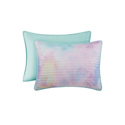Full Blue Microfiber Watercolor Tie Dye Quilt Set