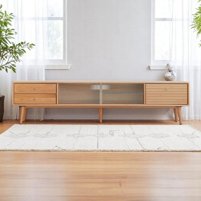 70-Inch TV Cabinet with Glass Doors,Two Drawer Storage Space, North America A-Grade Solid Beech Cabinet, TV Stand for Living Room, Easy Assembly
