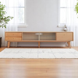70-Inch TV Cabinet with Glass Doors,Two Drawer Storage Space, North America A-Grade Solid Beech Cabinet, TV Stand for Living Room, Easy Assembly - 1 of 4