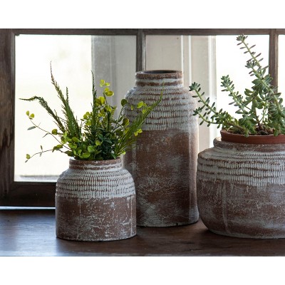 Brio 8.46" Antique Brown Glazed Terracotta Planter with Whitewashed Finish