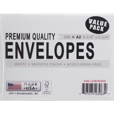 Leader A2 Envelopes (4.375"X5.75") 100/Pkg-White