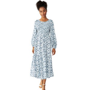ellos Plus Size Smocked Bodice Tiered Midi Dress - 1 of 3