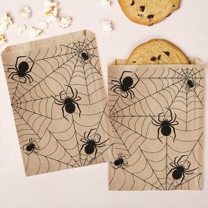 Big Dot of Happiness Creepy Spiders Kraft Brown Paper Treat Bags, Halloween Individual Candy Snack Favors, Greaseproof Sandwich Cookie Bags - 25 Count - 1 of 4