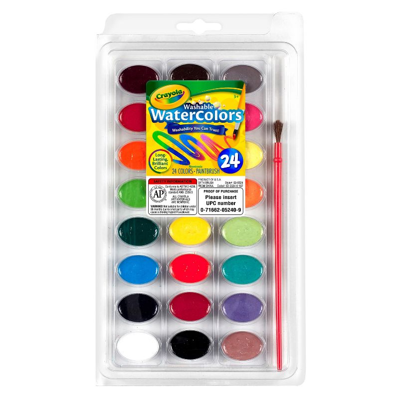Crayola 24ct Watercolor Paints with Brush, 1 of 4