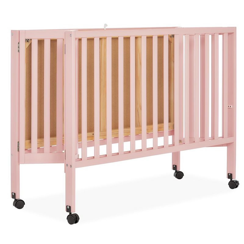 Dream On Me Quinn Full-Size Folding Crib I Removable Wheels I Modern Nursey I Adjustable Mattress Support I Patent Folding System in Blush Pink, 5 of 11