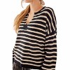 Women's Striped Split Neck Sweater - Blu Pepper - 2 of 2