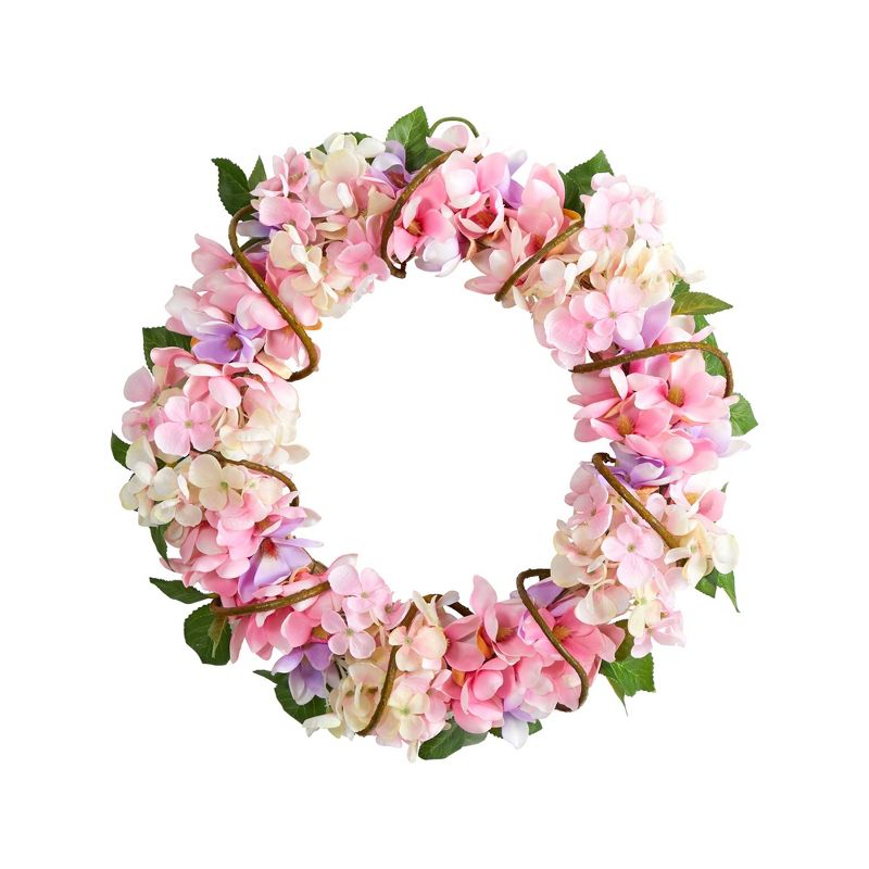 Nearly Natural 16” Hydrangea Artificial Wreath, 1 of 5