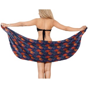 HAPPY BAY Women's Summer Bikini Wraps Beach Wrap Coverup Sarong Skirt Bathing suit Swimwear Swimsuit Coverup for Women One Size Short Blue, Leaves - 1 of 4