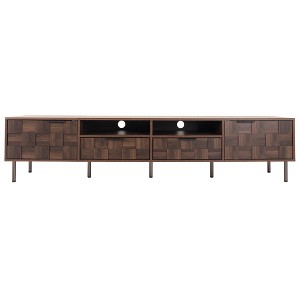 Gulches Dark Brown TV Stand Entertainment Center Fits TVs up to 85 in with Mid Century Style 2 Drawers 4 Cabinets Cable Holes - 1 of 4