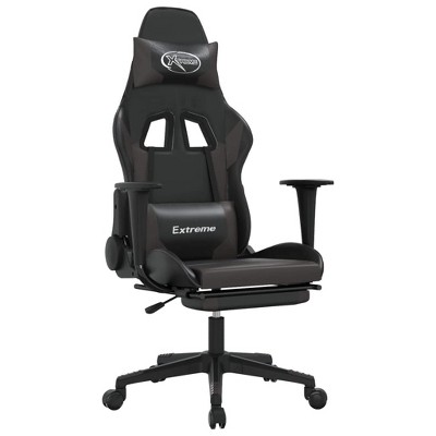 vidaXL Adjustable Gaming Chair - Black and Gray, Faux Leather, Ergonomic Design, 360-Degree Swivel, Rolling Castors, Reclining Backrest and Footrest