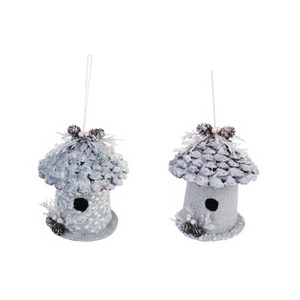 Transpac Pinecone Silver Bird House Decor Set of 2 Christmas Home Decorations - 1 of 1