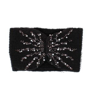 David & Young Women's Cinched Knit Winter Headwrap with Stone Detail - 1 of 2