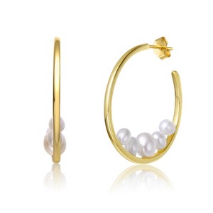 Guili Sterling Silver 14K Yellow Gold Plated Earrings with White Freshwater Pearl, Featuring Cluster 3/4 C-Hoop Design for Chic Style - 1 of 2