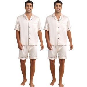 INSPIRE CHIC Men's 2 Pack Short Sleeve Sleepwear Loungewear Satin Pajamas Set - 1 of 4