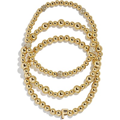 3-Piece Gold Plated Initial Bead Bracelet Set, Personalized Trendy Jewelry Gift for Women