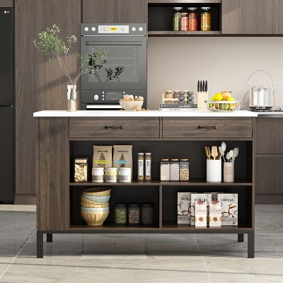 FUFU&GAGA Brown Kitchen Island Storage Table Kitchen Table Large Workspace