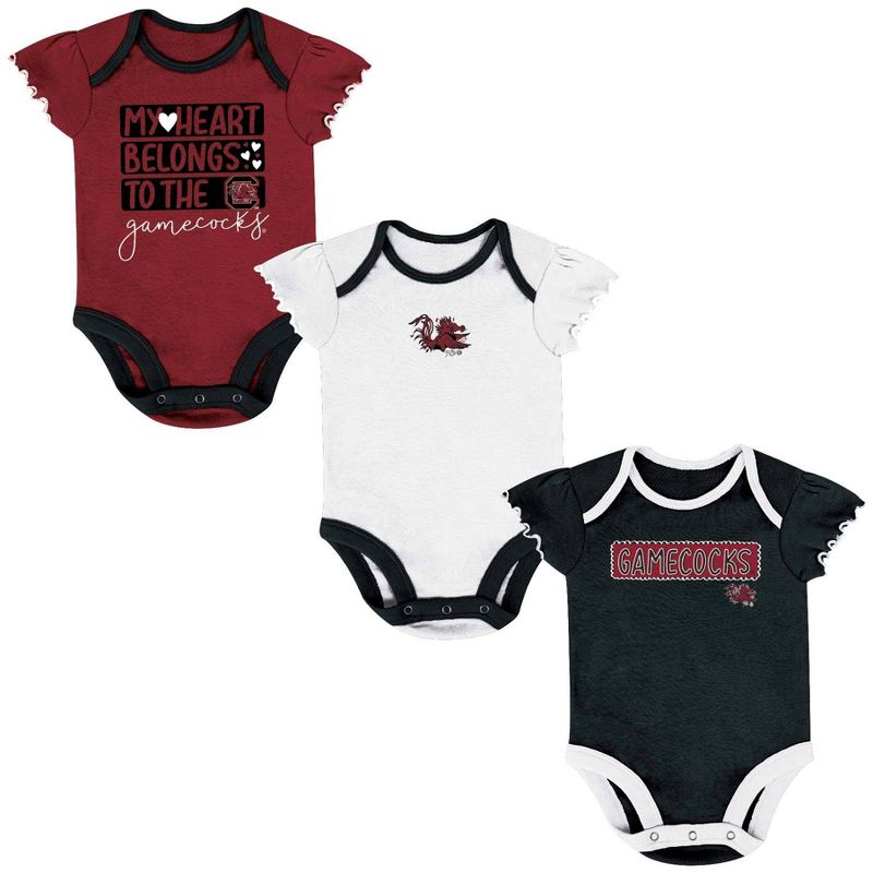 NCAA South Carolina Gamecocks Infant Girls&#39; 3pk Bodysuit Set, 1 of 5