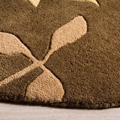 Handmade Blue Floral Tufted Wool Round Rug, 6' Diameter