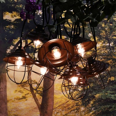 Bronze Metal Cage Electric Outdoor String Lights with Incandescent Bulbs