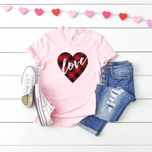 Simply Sage Market Women's Buffalo Plaid Love Heart Short Sleeve Graphic Tee - 1 of 4