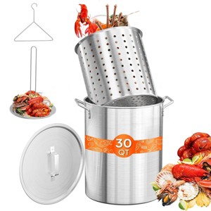 Karl Home 30 QT Stainless Steel Stock Pot with Strainer Basket , Lid, Hook and Steamer - 1 of 4