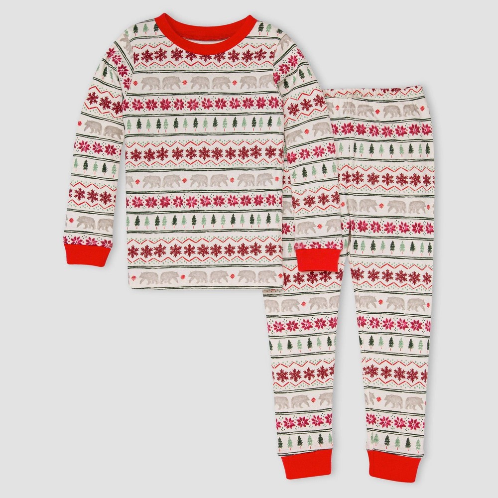 size 8 Burt's Bees Baby Kids' Fair Isle Organic Cotton Snug Fit Pajama Set - Red 8