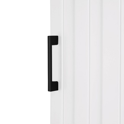 White MDF Storage Cabinet with Adjustable Shelves and Black Handles