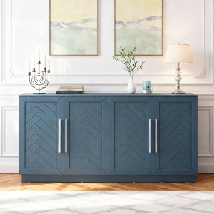 Hostack Sideboard Cabinet with Adjustable Shelves and Silver Handles for Dining & Living Room, Antique Blue - 1 of 4