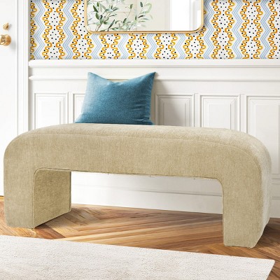 Lily 47" Upholstered Scroll Velvet Waterfall Bench/Chenille Entryway Bench-Maison Boucle