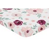 Sweet Jojo Designs Girl Baby Fitted Mini Crib Sheet Watercolor Floral Burgundy Pink and Grey - 2 of 4