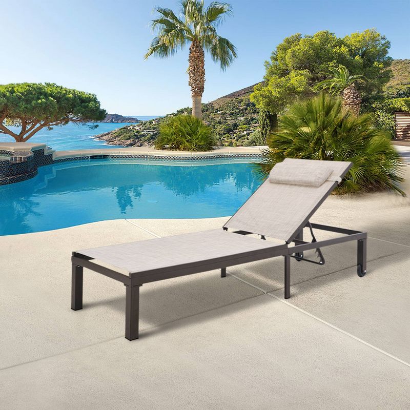 Outdoor Adjustable Chaise Lounge Chair with Wheels - Beige - Crestlive Products, 2 of 7