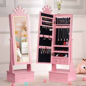 46" Princess Jewelry Armoire with LED Light & Mirror – 3-Drawer Storage Cabinet with Necklace Hooks & Earring Slots for Girls - 1 of 4