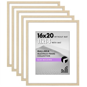 Americanflat 16x20 Picture Frame with Polished Plexiglass - Set of 5 - Use as 11x14 with Mat or 16x20 Without Mat - Galleria Collection - Natural Oak - 1 of 1