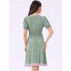 Allegra K Women's Floral Ruffle Neck Smocked Waist Short Sleeve Sundress - 4 of 4