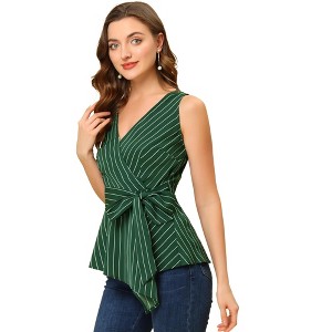 Allegra K Women's Sleeveless V Neck Tie Waist Asymmetric Hem Wrap Peplump Tops - 1 of 4