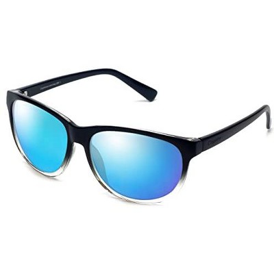 Coyote Eyewear BP-18 Polarized Sunglasses in Black/Clear Fade & Blue Mirror Lens