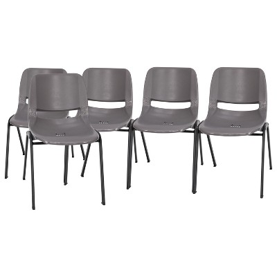 Flash Furniture HERCULES Series 661 lb. Capacity Gray Ergonomic Shell Stack Chair with Black Frame and 16'' Seat Height, Set of 5