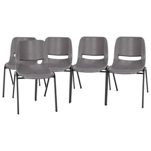 Flash Furniture HERCULES Series 661 lb. Capacity Gray Ergonomic Shell Stack Chair with Black Frame and 16'' Seat Height, Set of 5 - 1 of 4