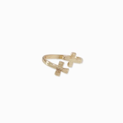 sanctuaire Dainty Wrap Cross Ring Gold