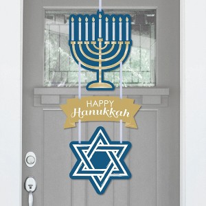 Big Dot of Happiness Happy Hanukkah - Hanging Porch Chanukah Holiday Party Outdoor Decorations - Front Door Decor - 3 Piece Sign - 1 of 4