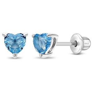 Girls' CZ Heart Solitaire Screw Back Sterling Silver Earrings - In Season Jewelry - 1 of 4