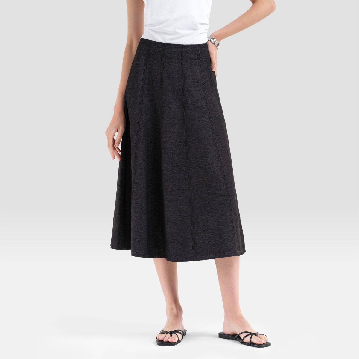 Women's High-Rise Paneled Denim Like Midi A-Line Skirt - Universal Thread™