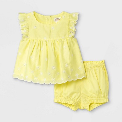 Baby Girls' Eyelet Bloomer Top & Bottom Set - Cat & Jack™ Light Yellow Newborn